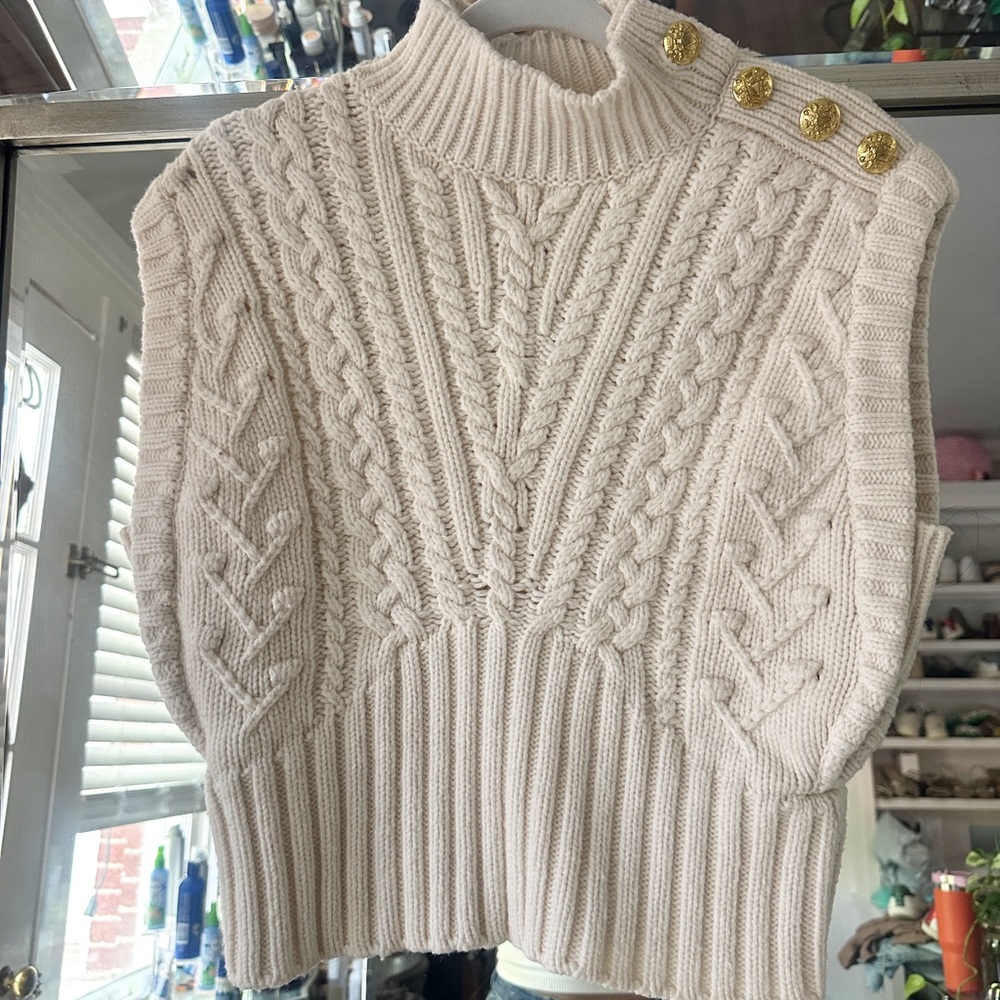 Veronica Beard Ivory Cable Knit Sweater